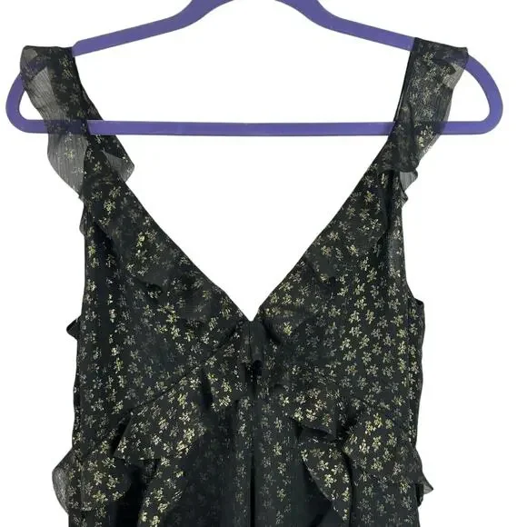 All Saints Derrell Black & Gold Ruffle Dress - Picture 5 of 15